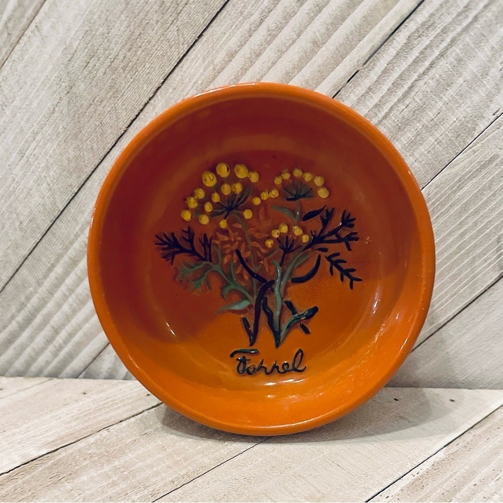 ITH Hand Painted Terracotta Fennel Herb Bowl Orange Glazed Ceramic Trinket Dish - Picture 2 of 5